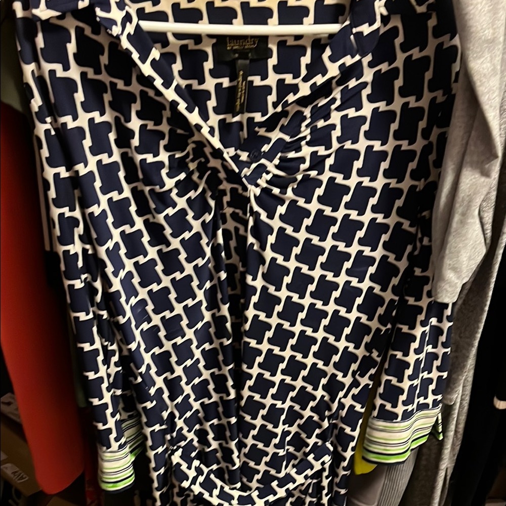 Diane von Furstenberg Navy and White Patterned Dress